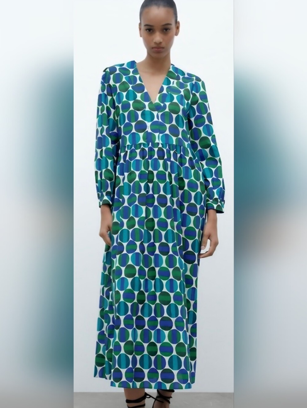 Zara Blue Green Geometric Maxi Dress